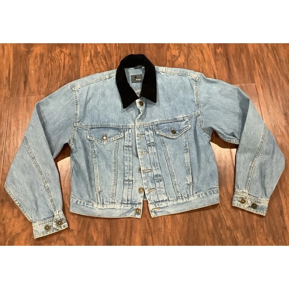 Vintage Liz Wear Womens Petite Small JeanJacket Corduroy Black Collar Adjustable